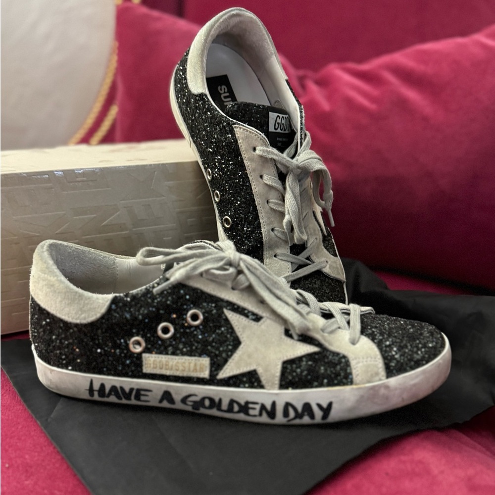 Golden Goose Black and White Glitter Sneakers